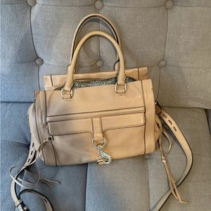 Rebecca Minkoff Regan MAC Tan Brown Leather Crossbody Bag Handles Strap Camera